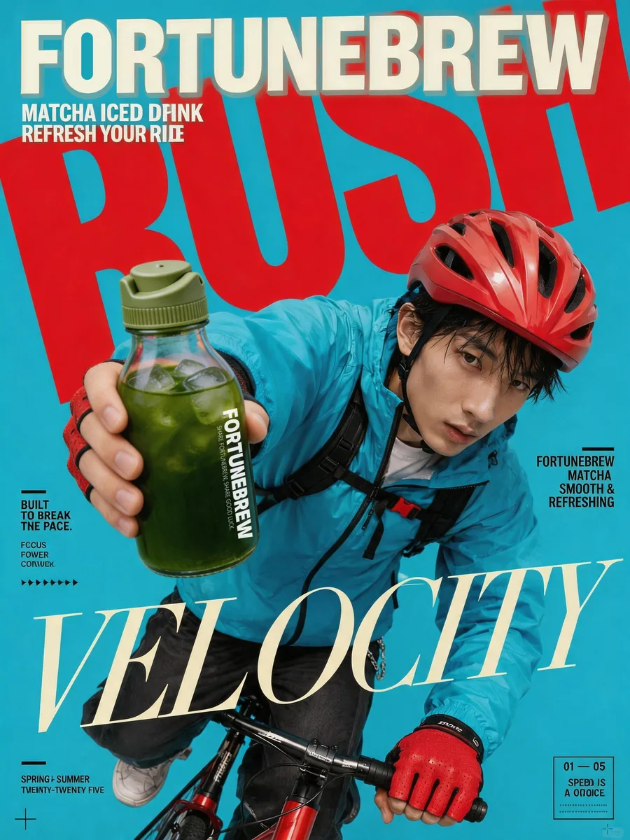 Brand poster: RUSH VELOCITY cycling theme